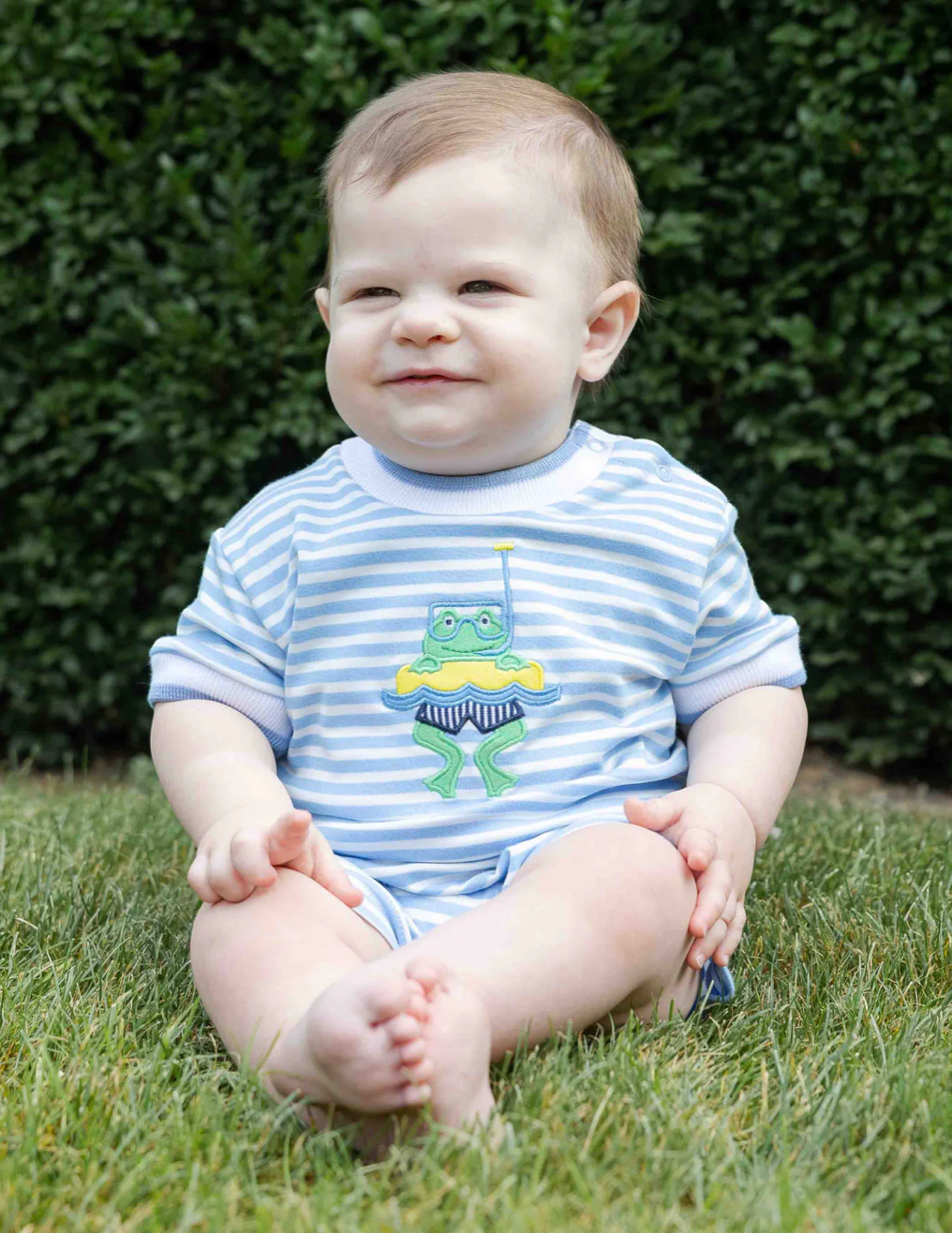 Stripe Knit Shortall With Frog