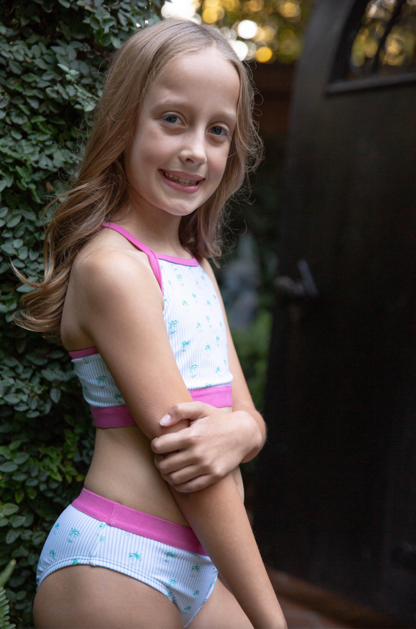 Girls Bikini Swimsuit - Palm Tree Stripe