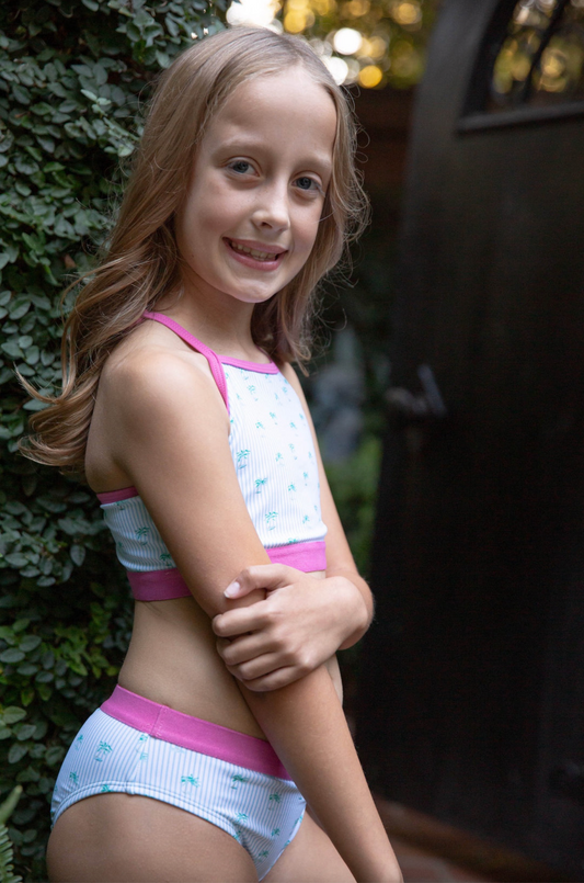 Girls Bikini Swimsuit - Palm Tree Stripe