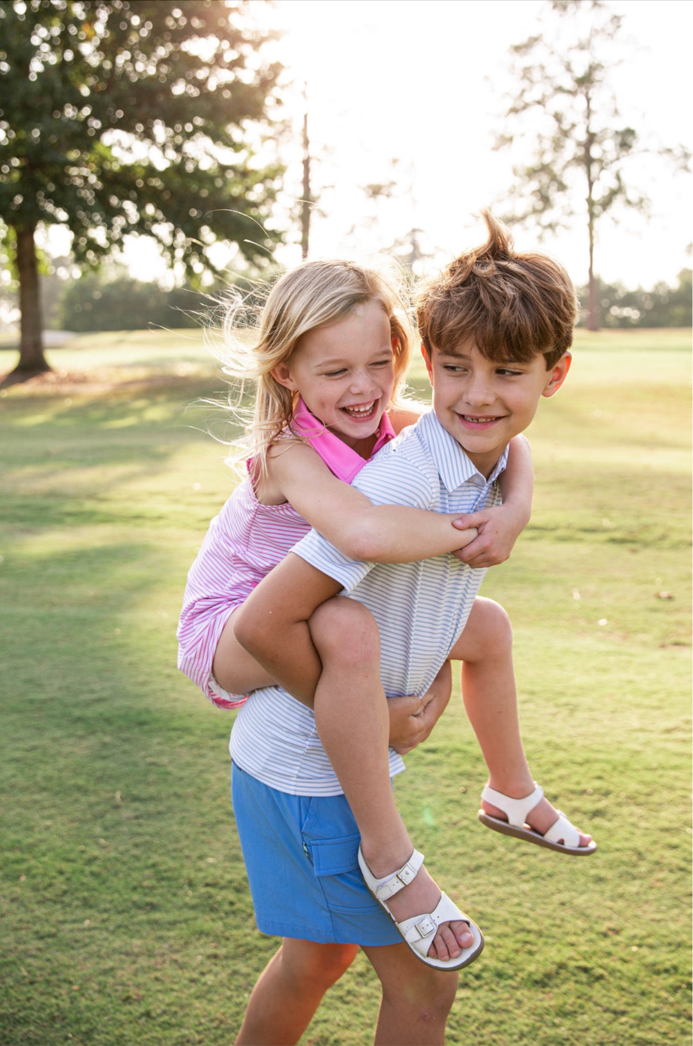Boys Performance Polo - Sky Blue and White Stripe