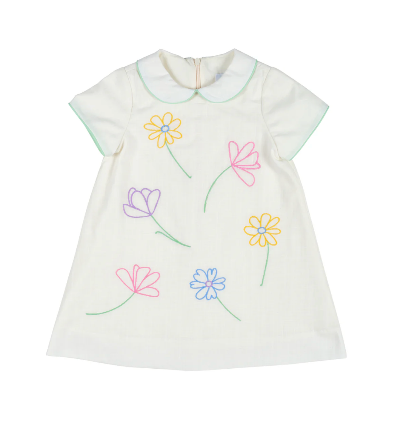 Linen Look Dress With Embroidered Flowers