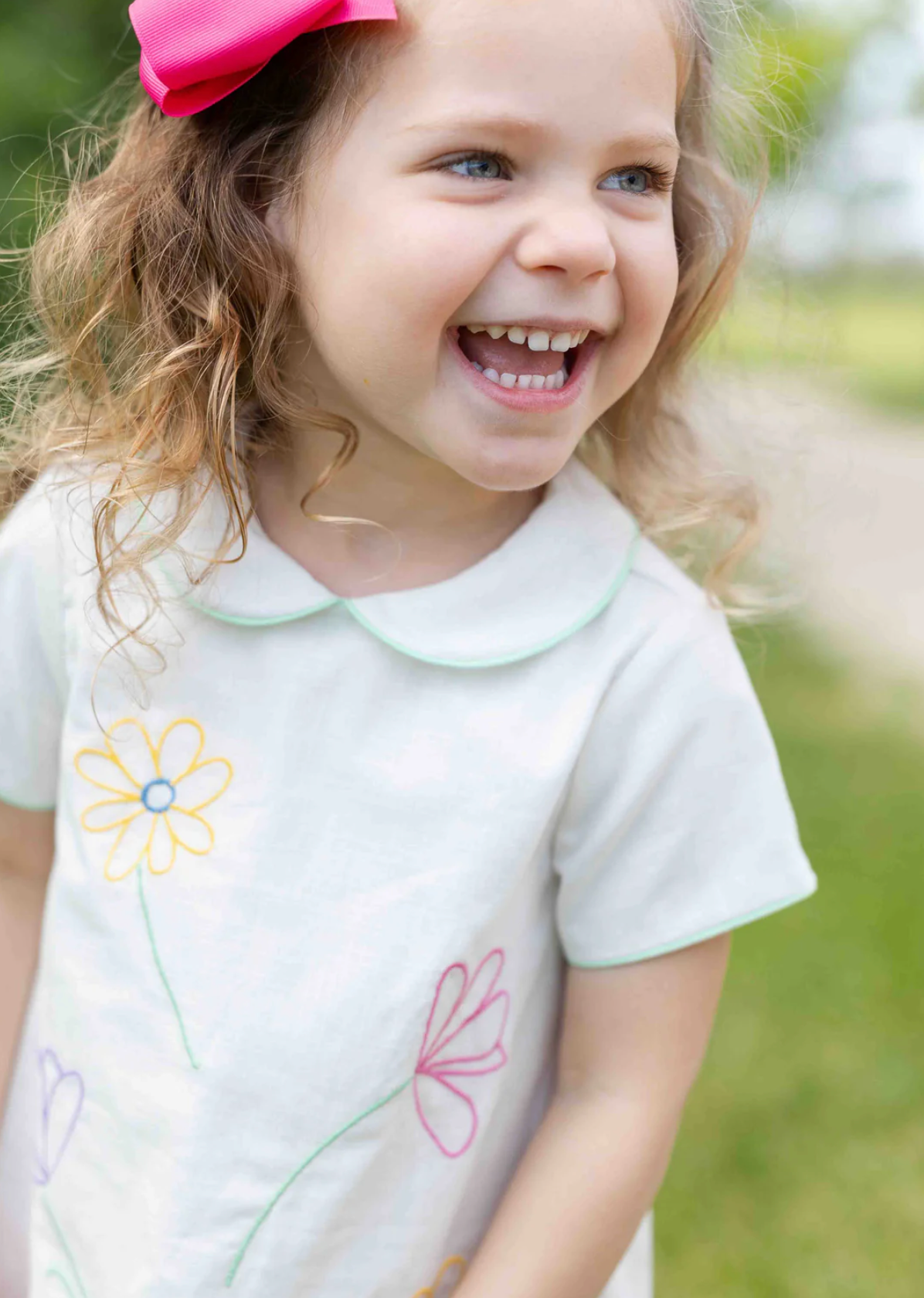 Linen Look Dress With Embroidered Flowers