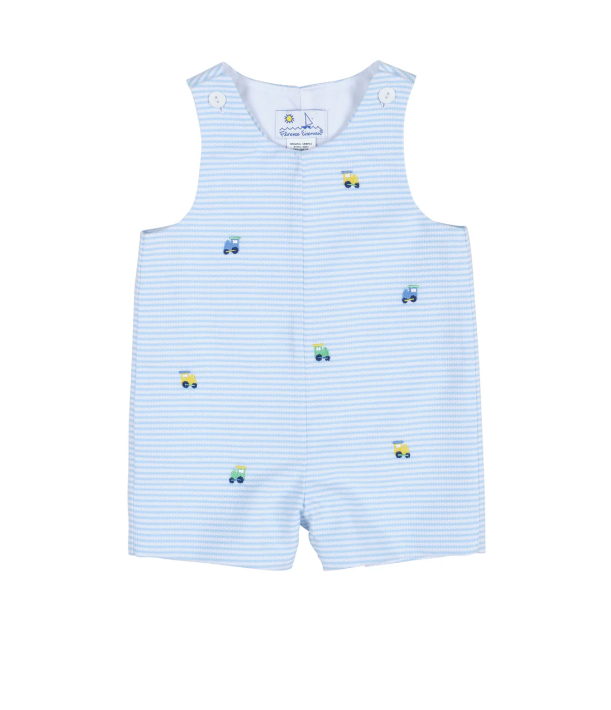 Stripe Birdeye Pique Shortall With Embroidered Trains