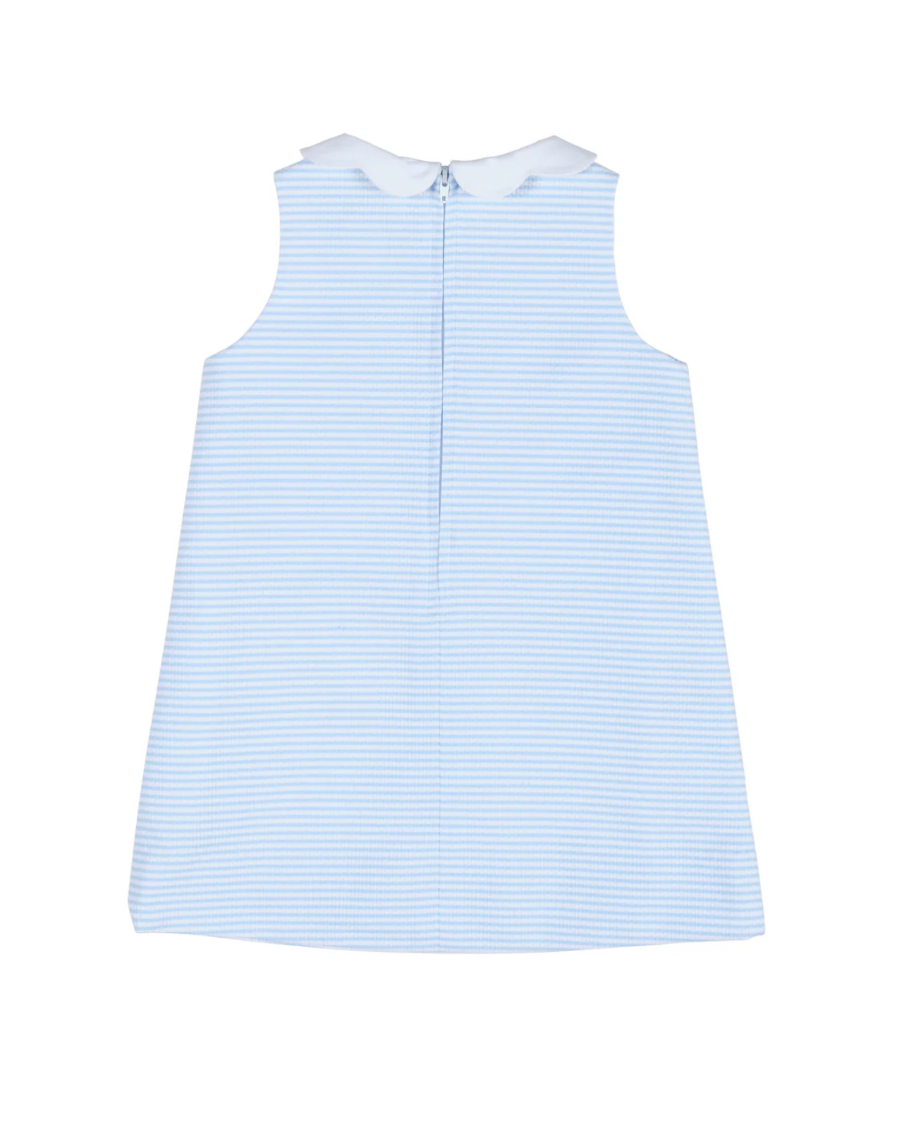 Stripe Birdseye Pique Dress with Petal Collar and Flowers