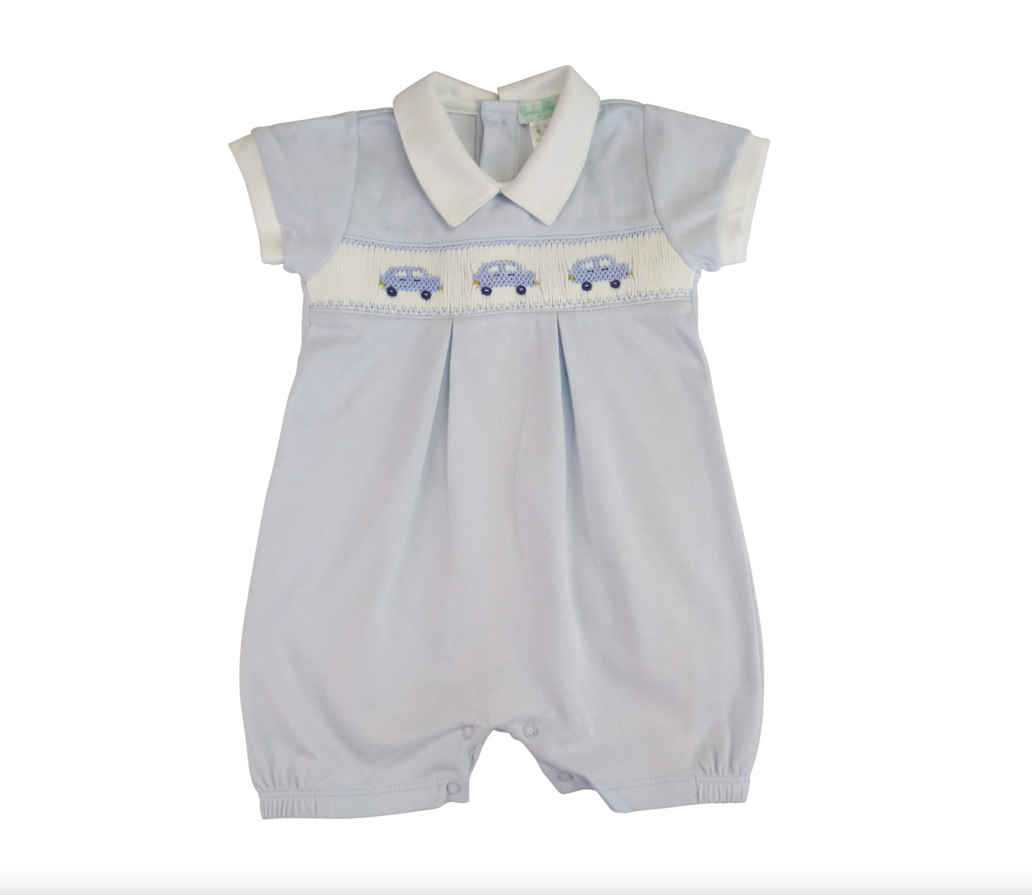 Baby Boy's Blue Cars Hand Smocked Romper