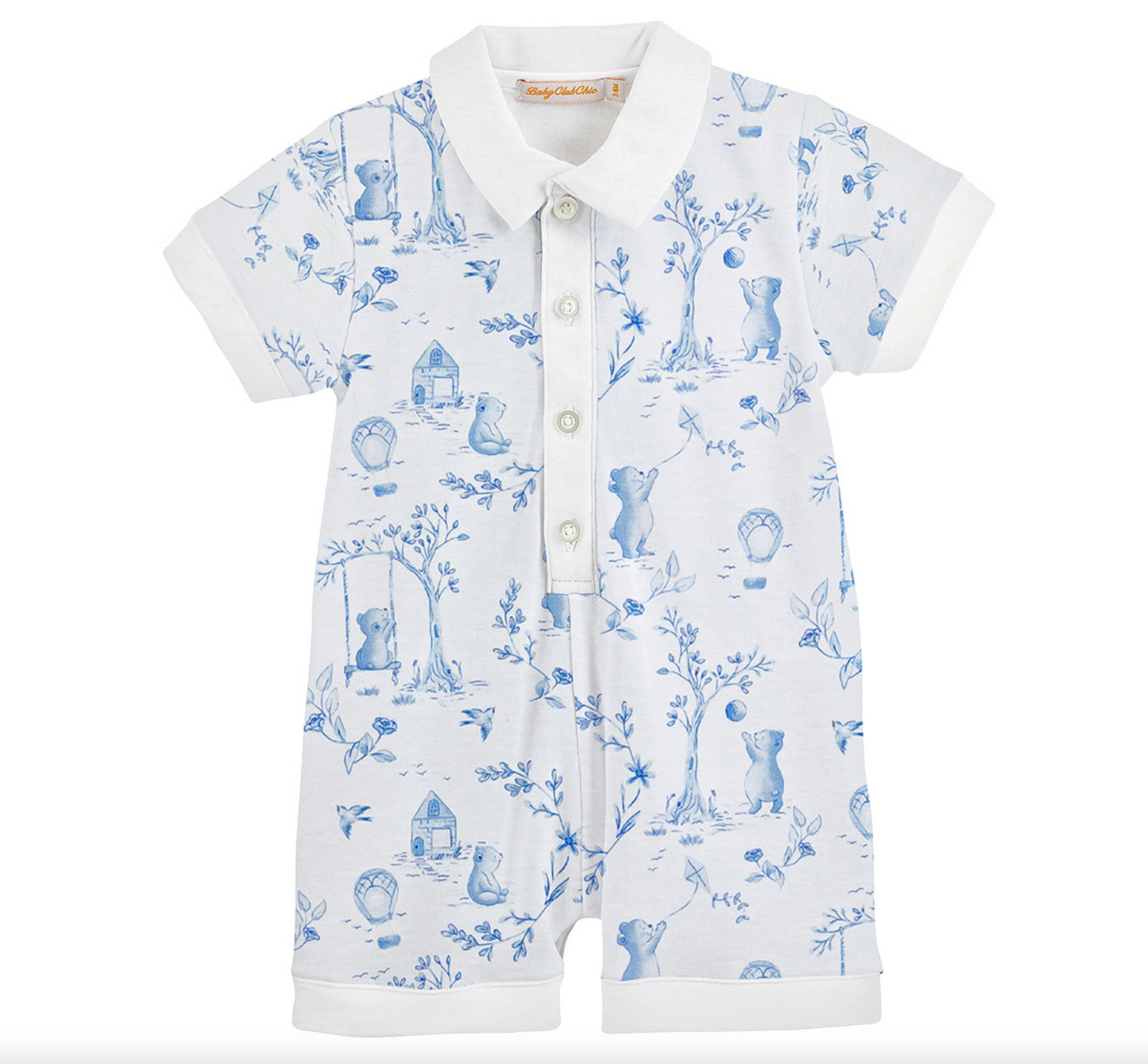 Toile de Jouy Blue Romper with Collar