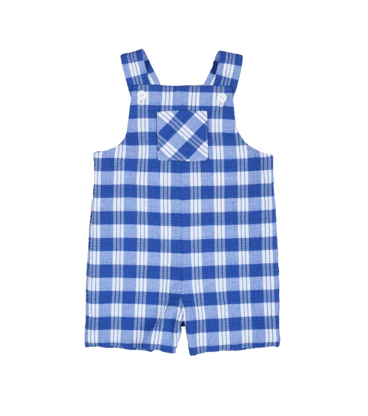 Plaid Seersucker Shortall With Front Pocket