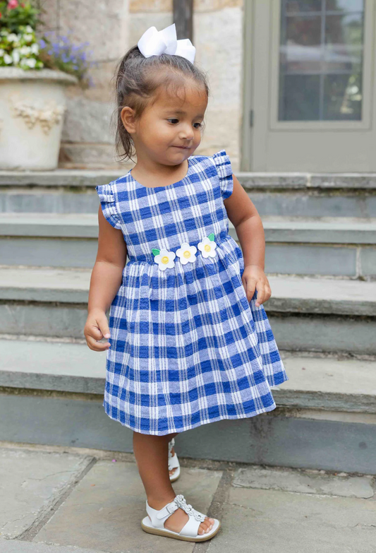 Plaid Seersucker Dress With Flowers