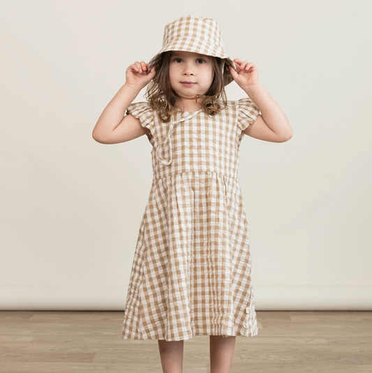 Cotton Flutter Summer Dress - Brown Chequered