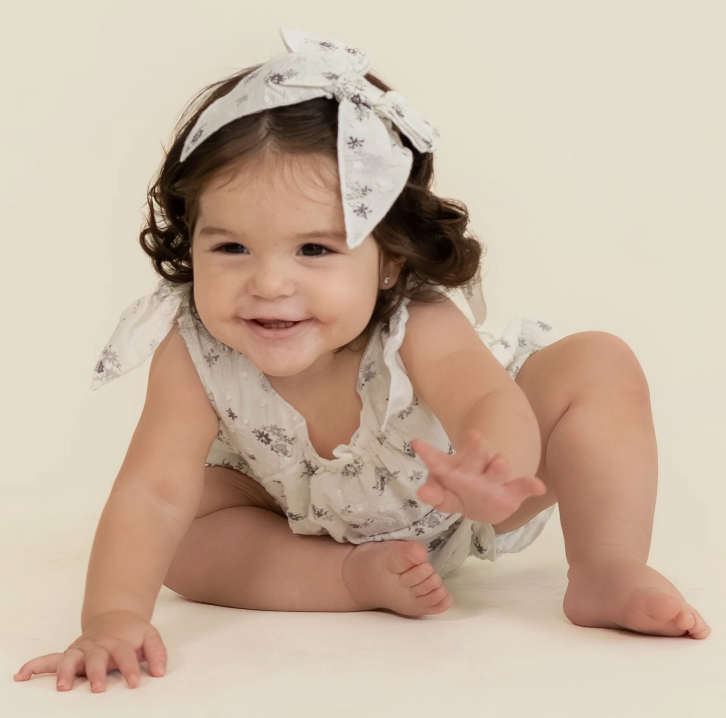 Organic Tie Shoulder Bubble Romper - Pastel Bloom