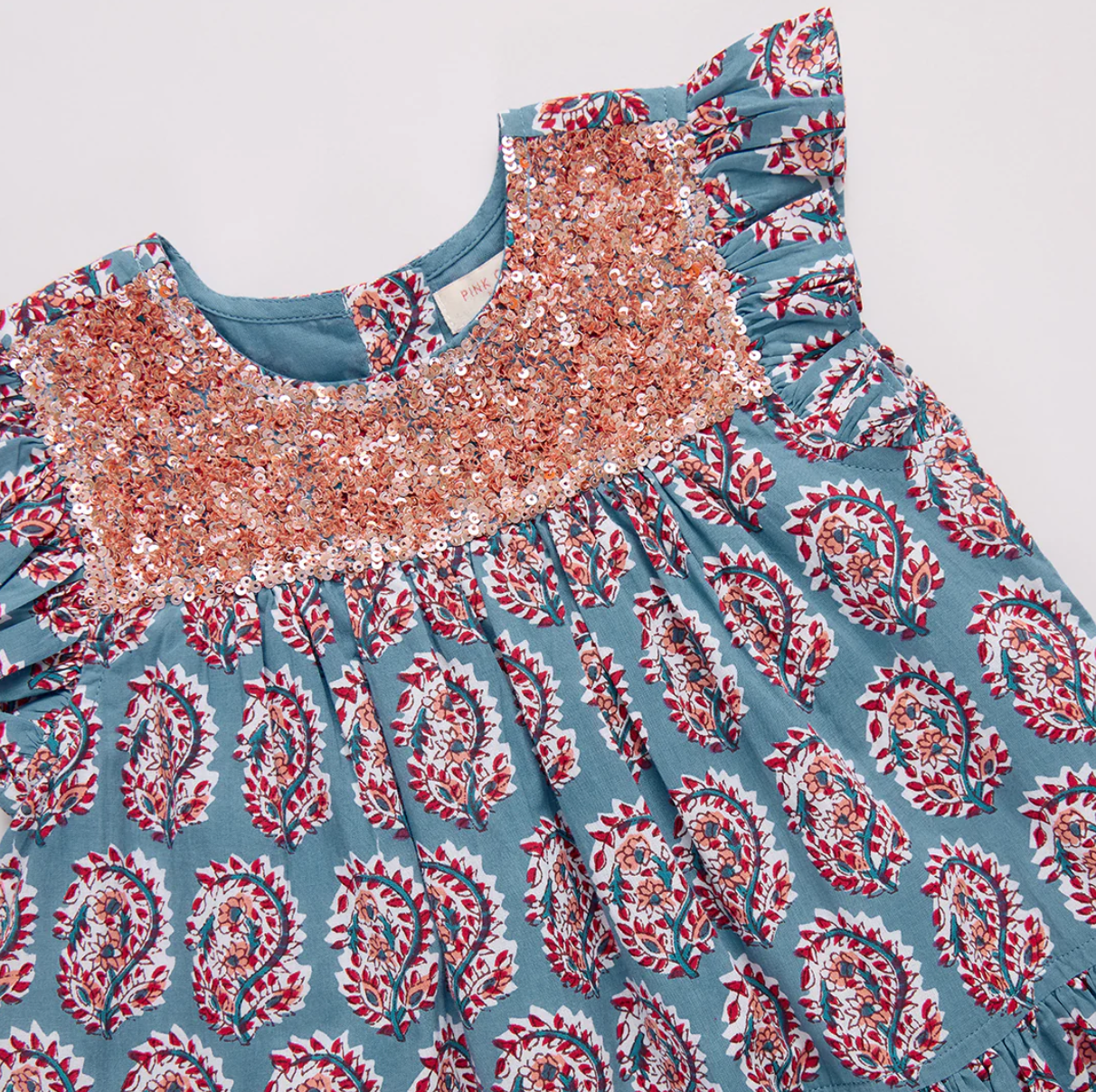 Pink Chicken Girls Fiona Ruffle Dress - Blue Paisley