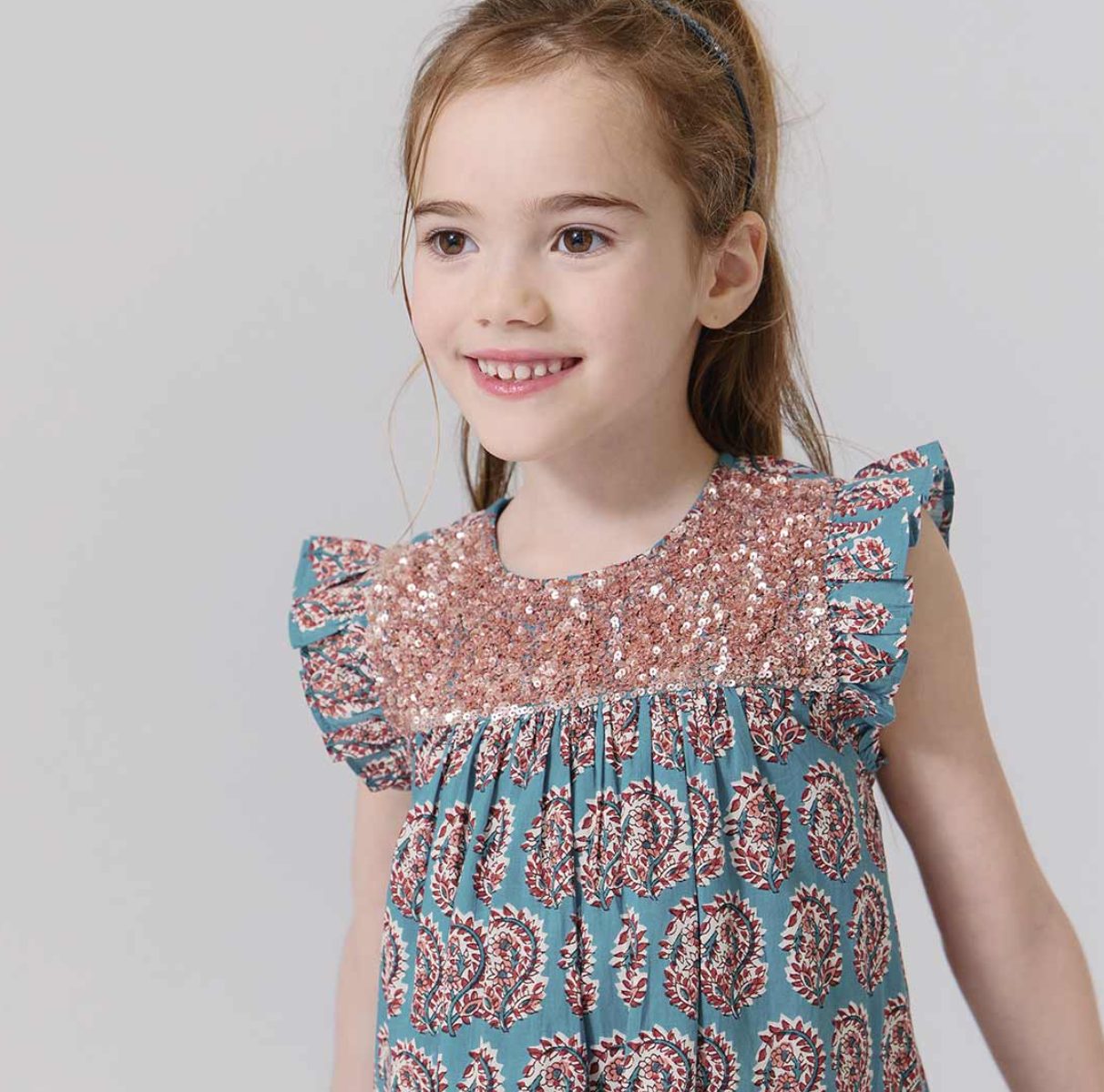 Pink Chicken Girls Fiona Ruffle Dress - Blue Paisley