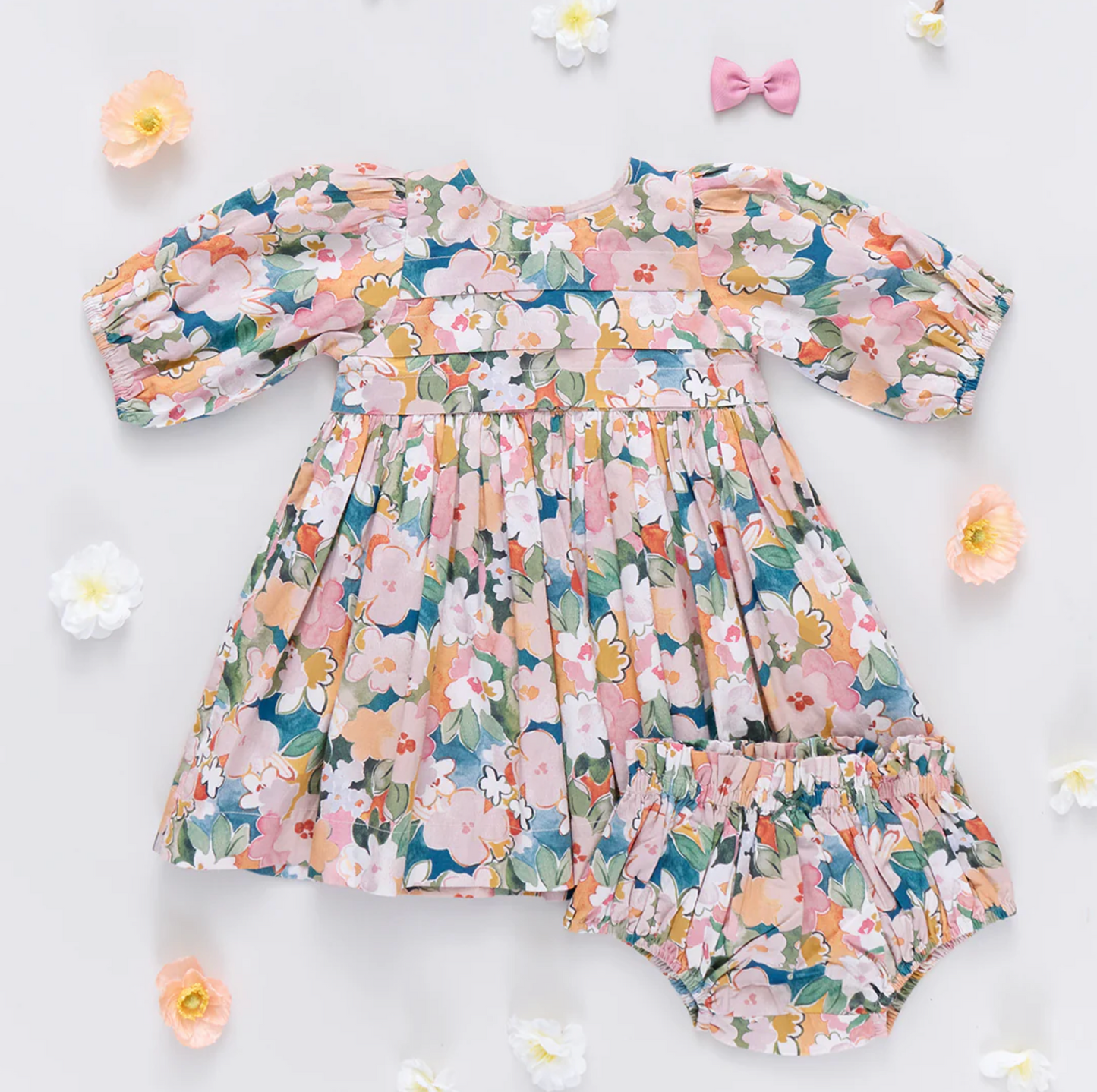 Pink Chicken Baby Girls Evelyn Dress Set - Watercolor Floral