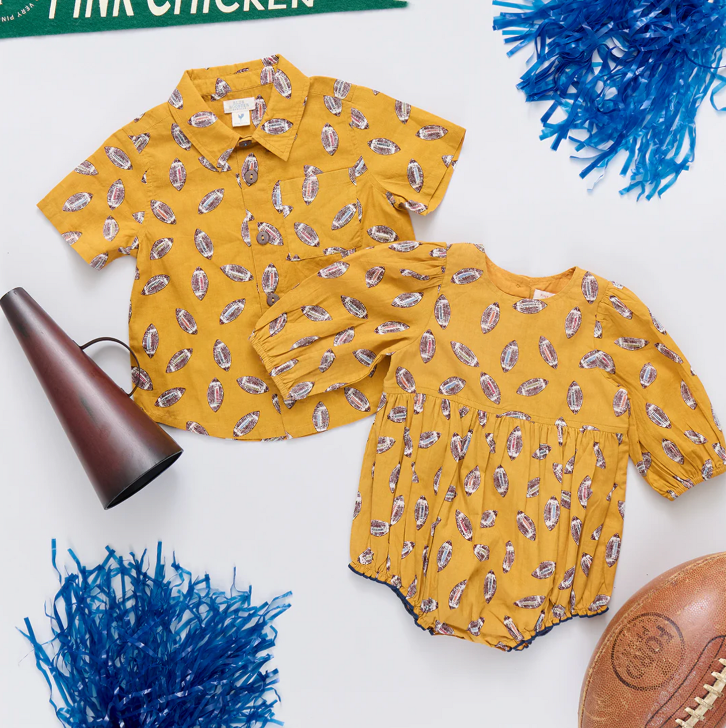 Pink Chicken Boys Jack Shirt - Flying Footballs