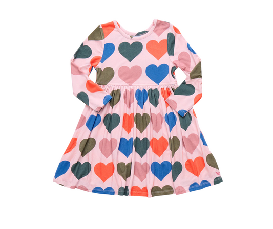 Pink Chicken Girls Bamboo Steph Dress - Pink Oversized Hearts