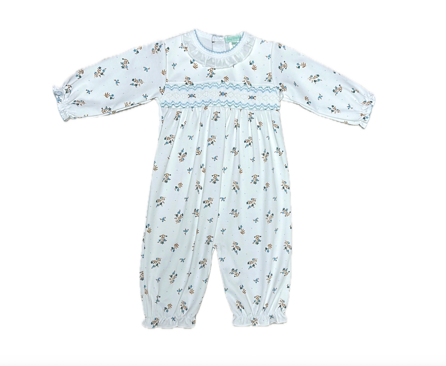 Girl's Smocked Converter Dainty Blue Flowers