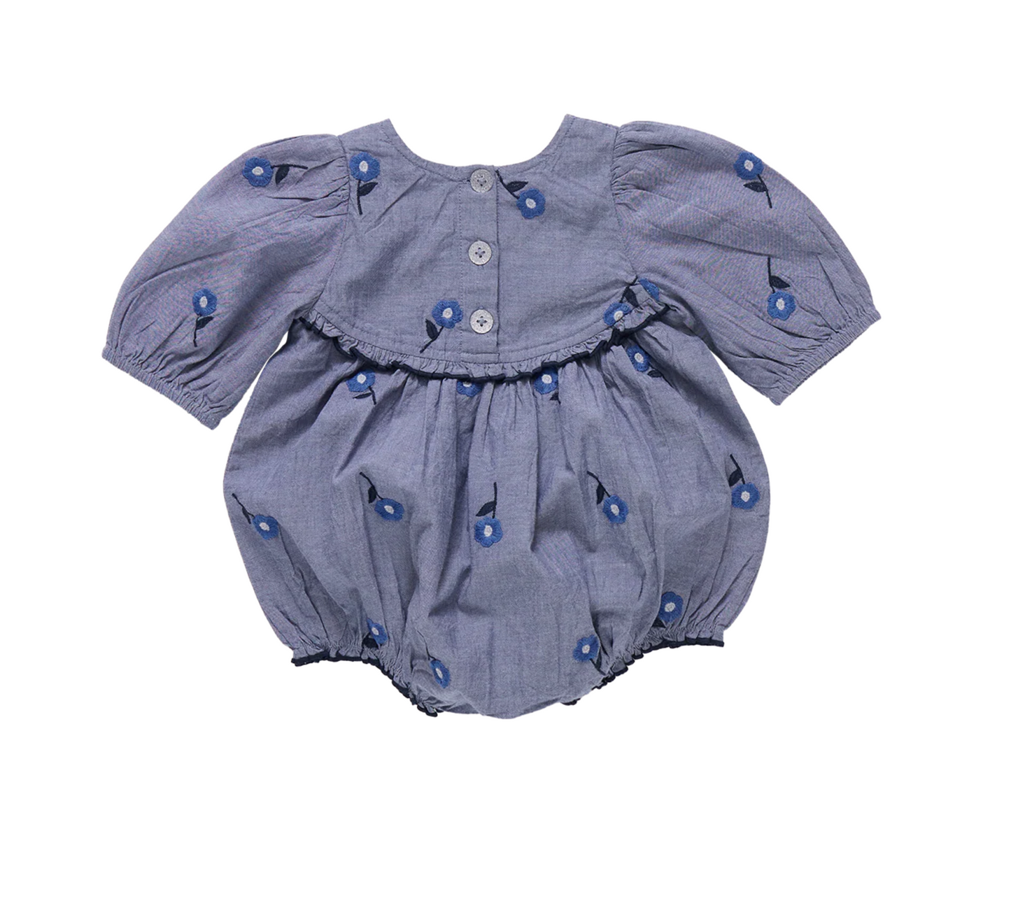 Pink Chicken Baby Girls Rowan Bubble - Blue Blossom Embroidery