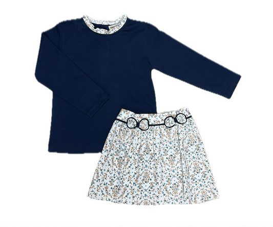 Girls Blue Floral Skirt Set