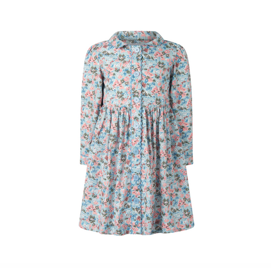 Rachel Riley Blue Floral Button-Front Dress