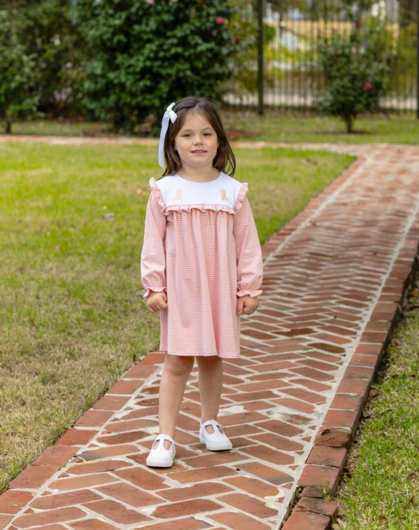 Boots Embroidery Striped Dress