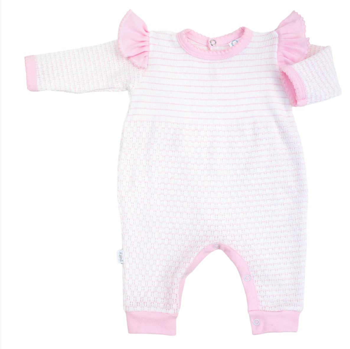 Paty Knit Angel Sleeve Romper with Pima Trim - Pink