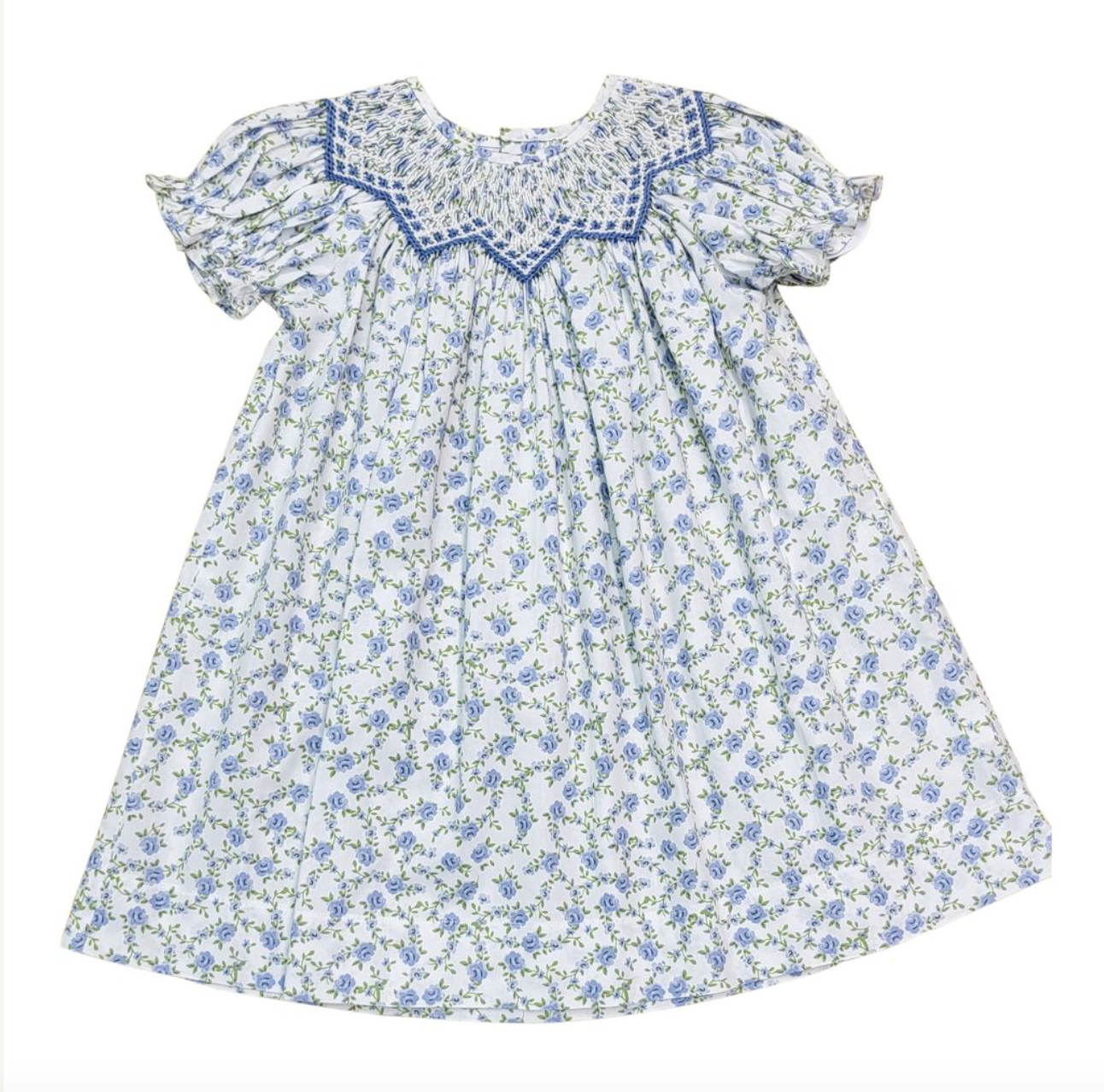 Jessica Blue Floral Print Smocked Dress
