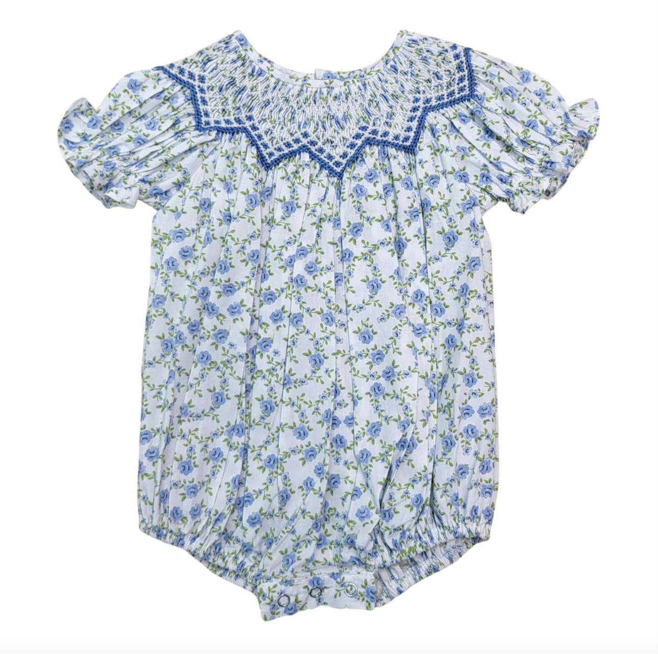 Jessica Blue Floral Print Smocked Bubble