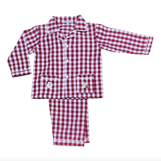 Red Gingham Santa Milk And Cookies PJs
