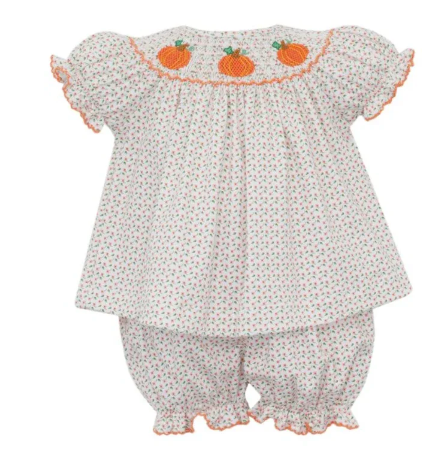 Orange Knit Tiny Floral Print Bishop Bloomer Set
