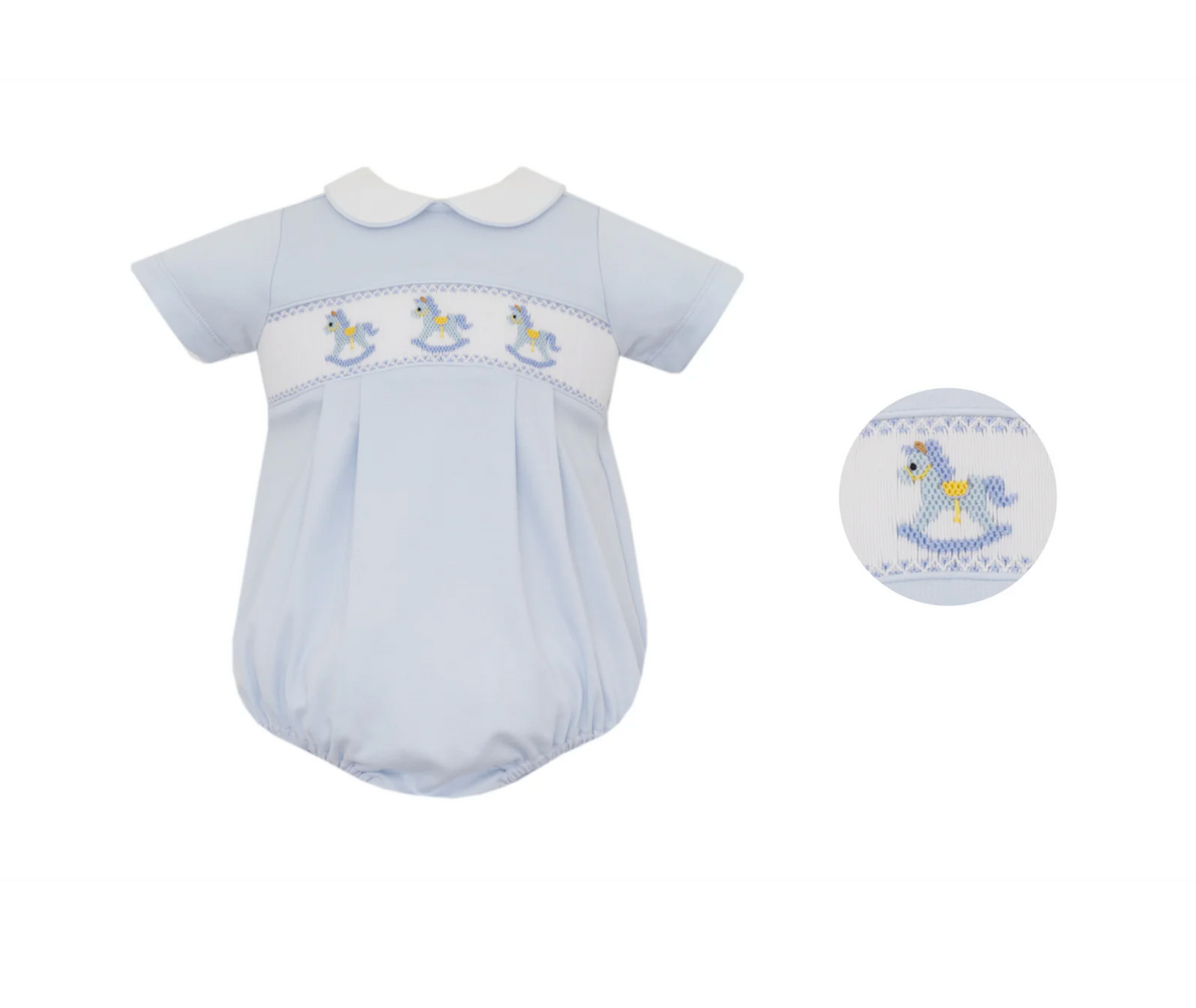 Petit Bebe Rocking Horses Light Blue Knit Boy's Bubble