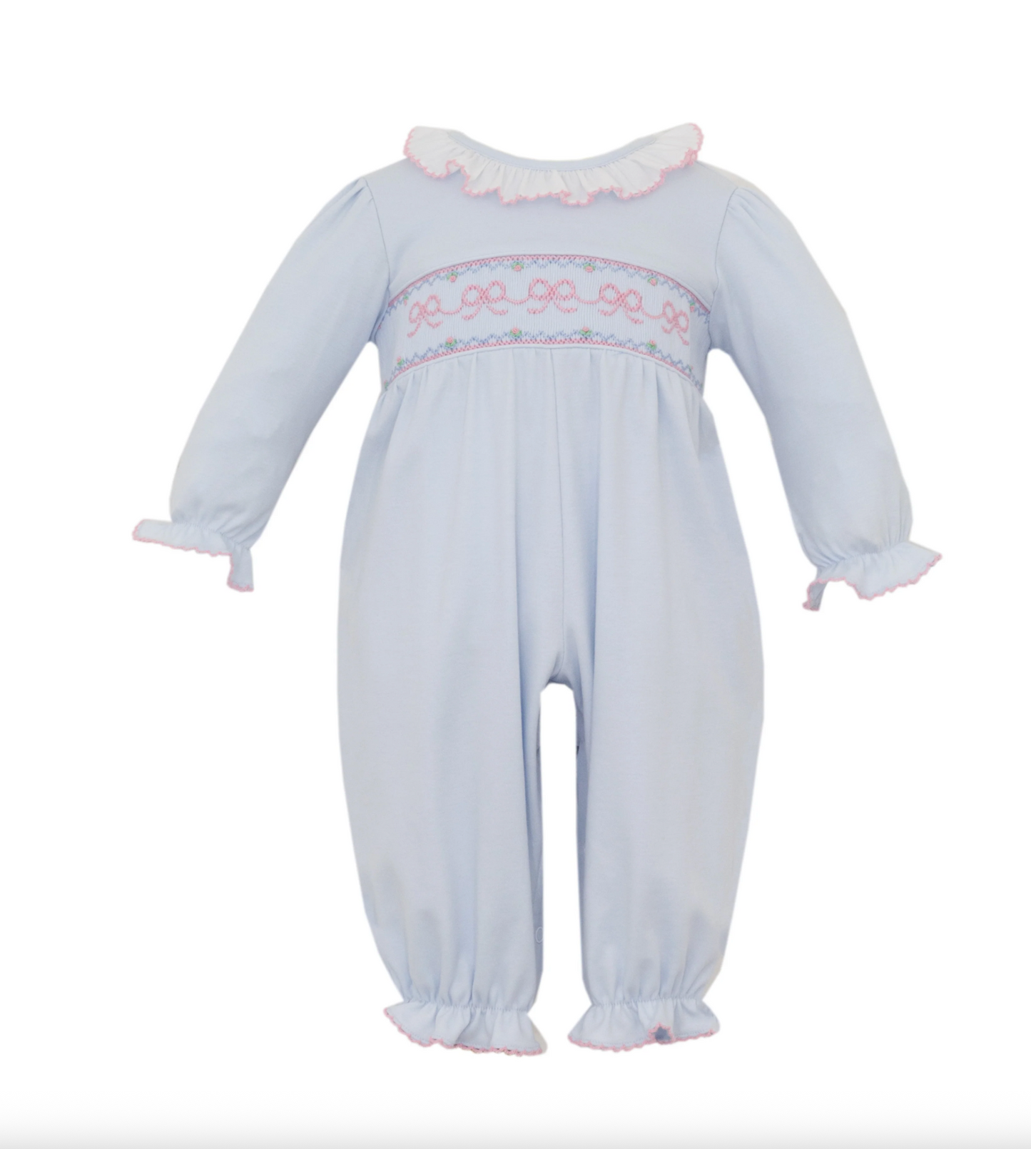Petit Bebe Light Blue Knit Girl's Long Romper