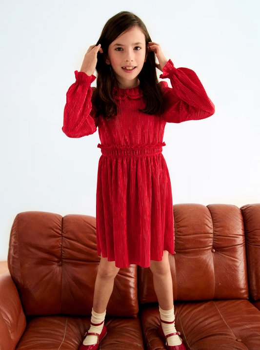 Abel & Lula Girl Pleated Knit Dress - Red