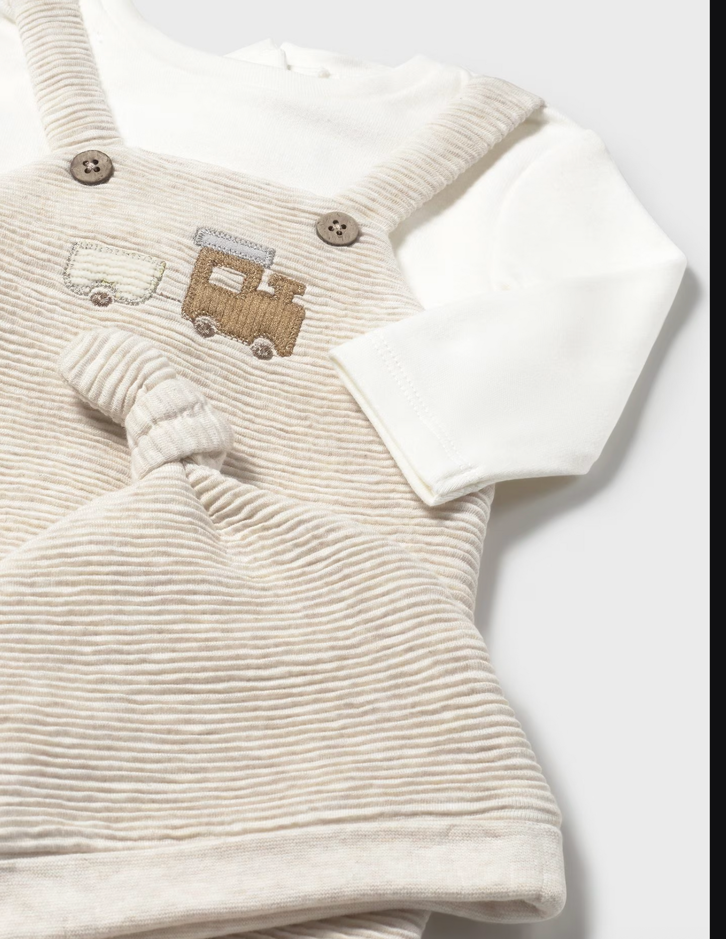 Baby Boy One Piece With Hat - Milk/ Heather