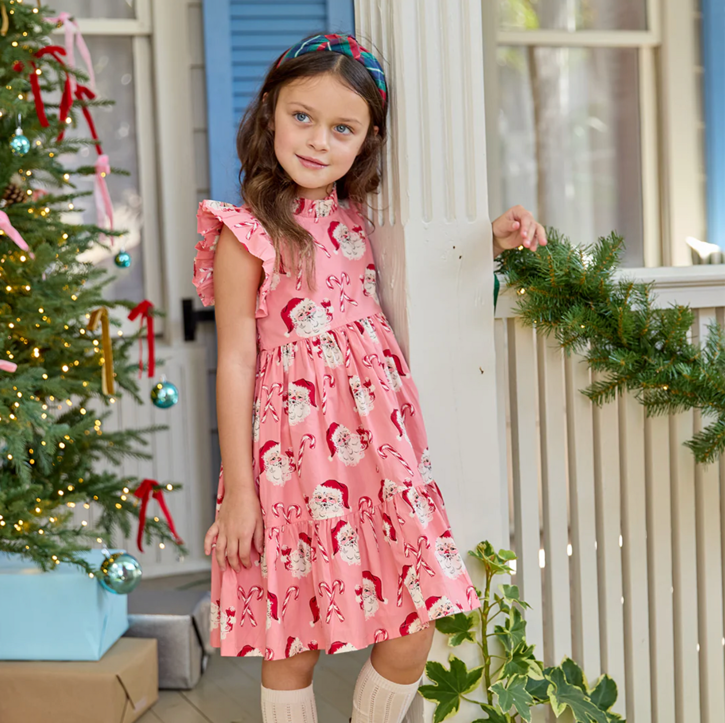 Pink Chicken Girls Jennifer Dress - Pink Candy Cane Santa