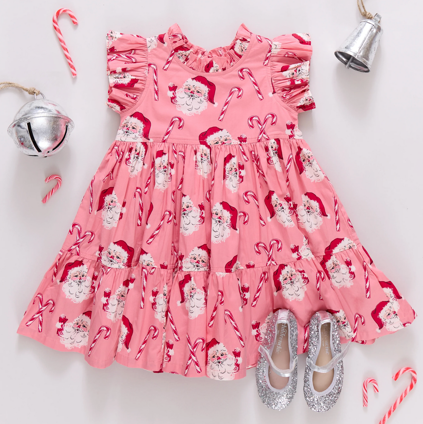 Pink Chicken Girls Jennifer Dress - Pink Candy Cane Santa