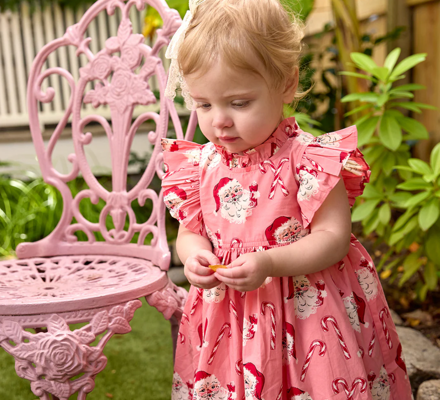 Pink Chicken Baby Girls Jennifer Dress Set - Pink Candy Cane Santa