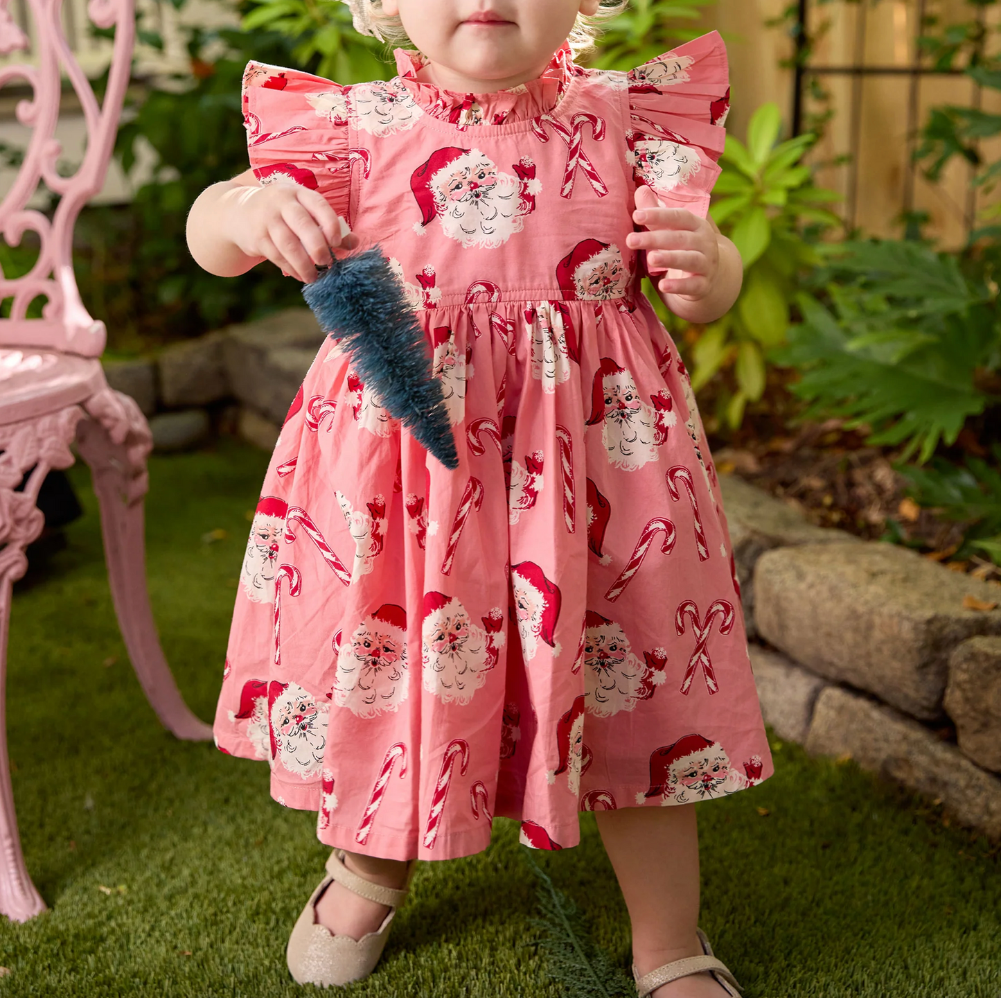 Pink Chicken Baby Girls Jennifer Dress Set - Pink Candy Cane Santa