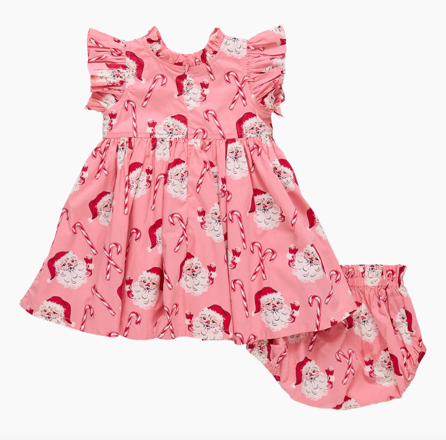 Pink Chicken Baby Girls Jennifer Dress Set - Pink Candy Cane Santa