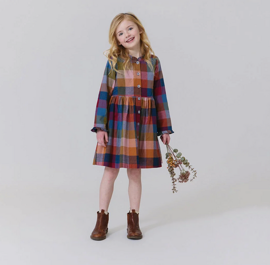 Pink Chicken Girls Autumn Dress - Harvest Check