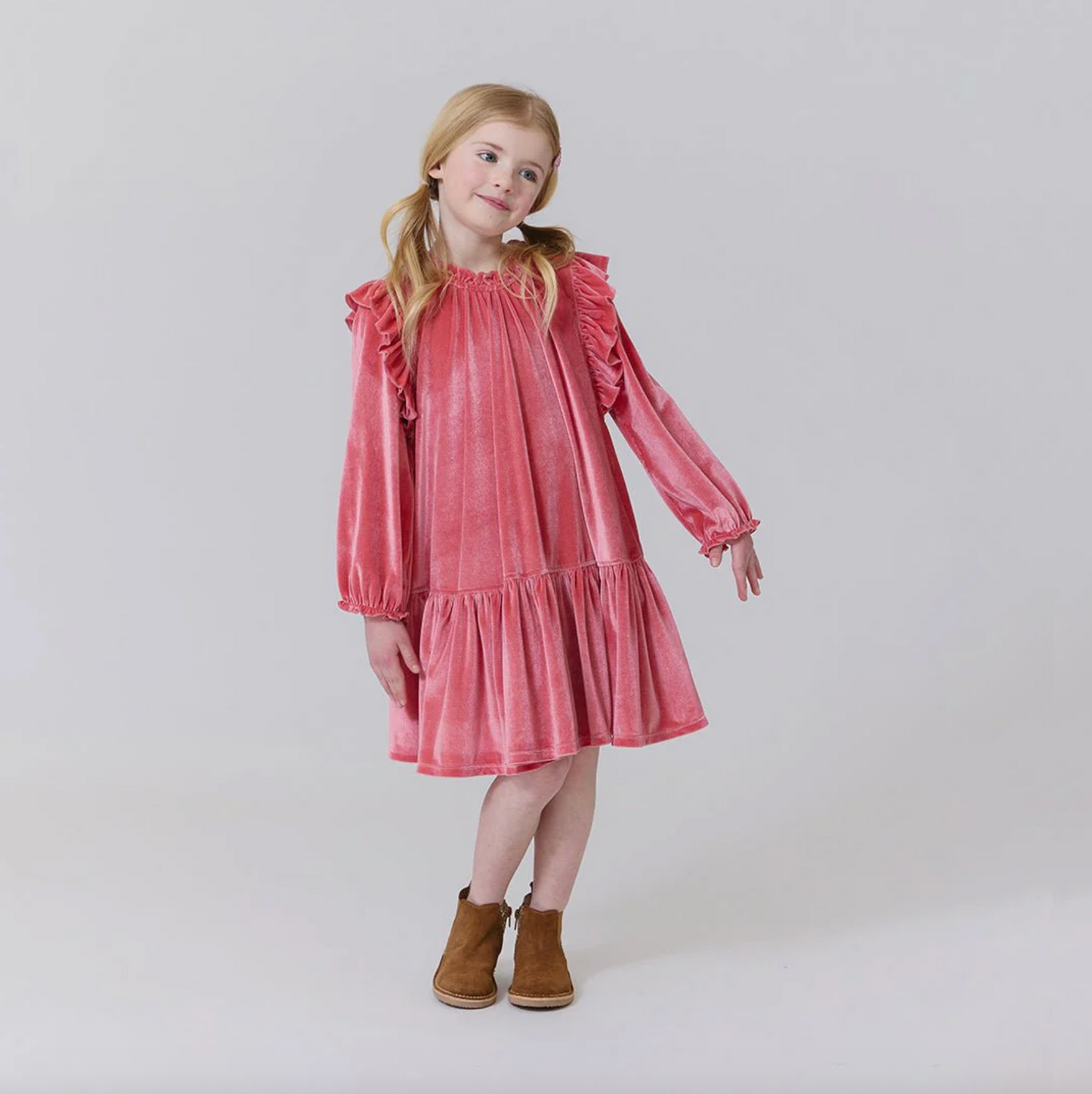 Pink Chicken Velour Harper Dress - Desert Rose