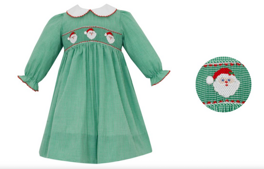 Santa Face Green Gingham Dress
