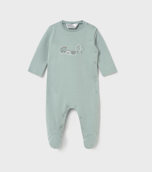 Train Embroidered Baby Footie