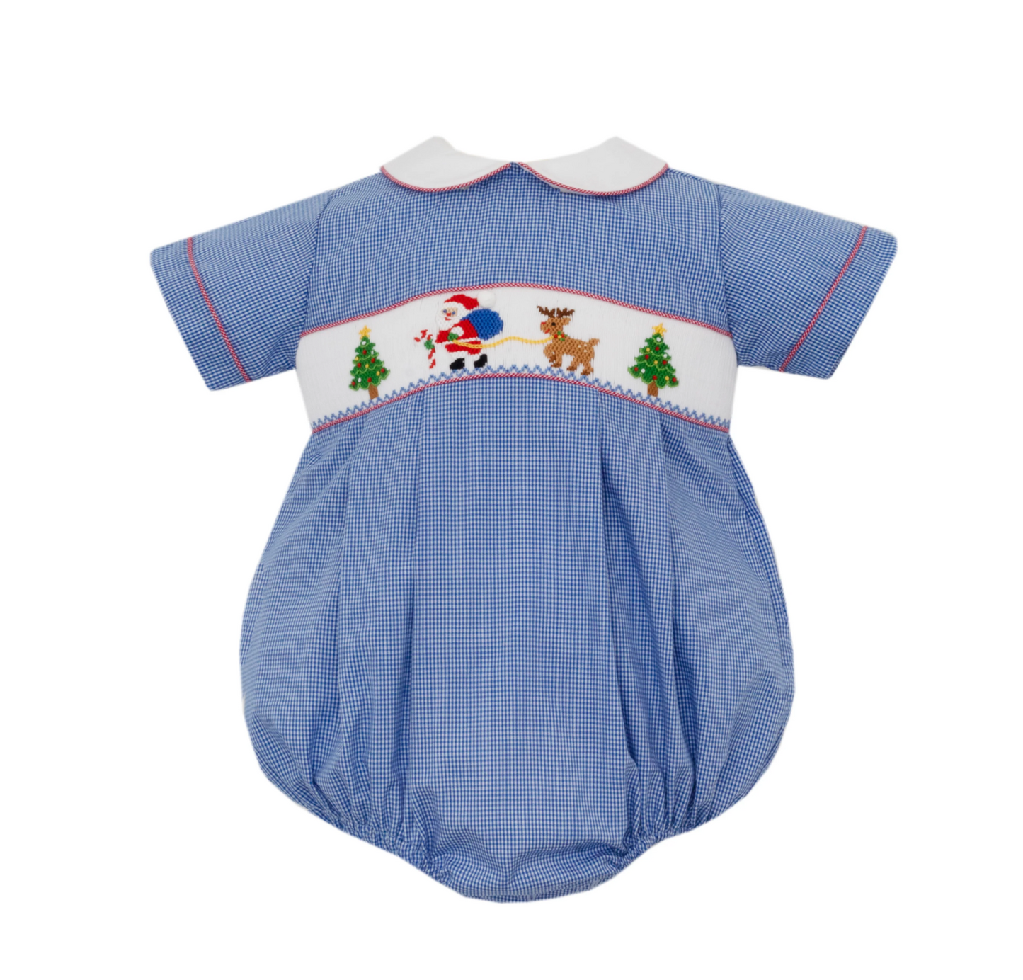 Santa Claus With Reindeer Royal Blue Gingham Bubble