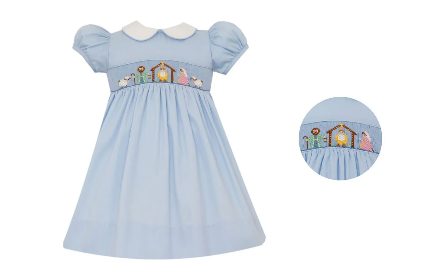 Nativity Girl's Blue Pique Dress