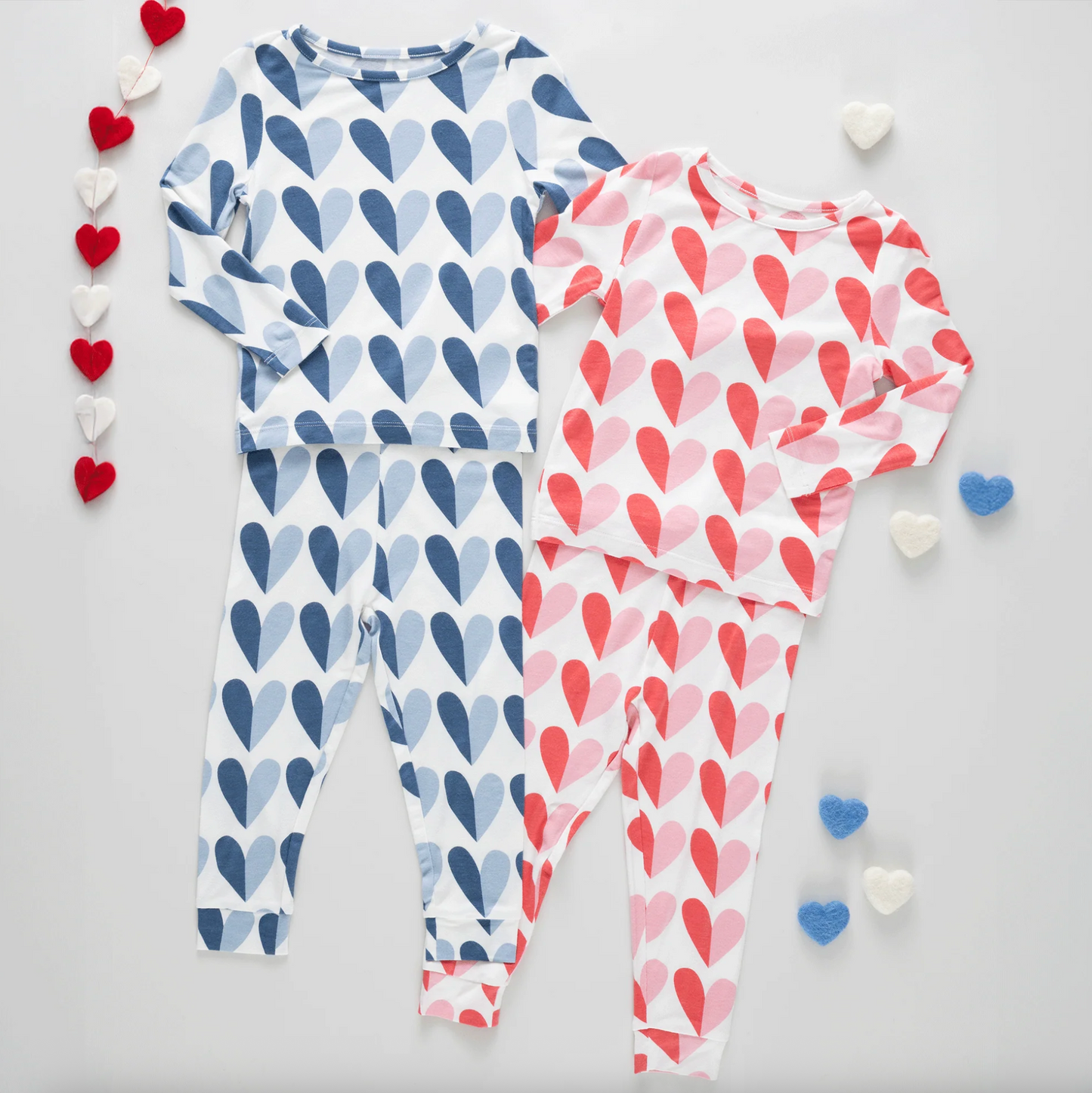 Pink Chicken Kids Bamboo PJ Set - Blue Half Hearts