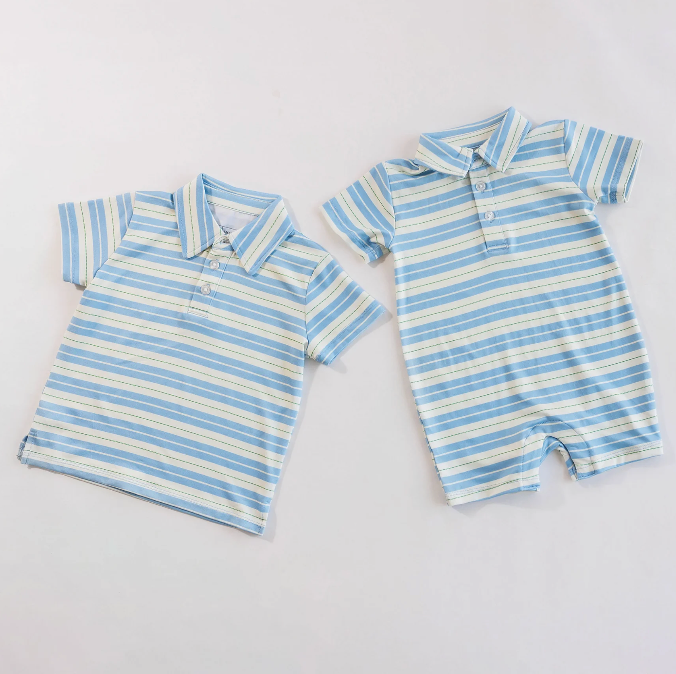 Knox Romper - Blue & Green Ticking Stripe