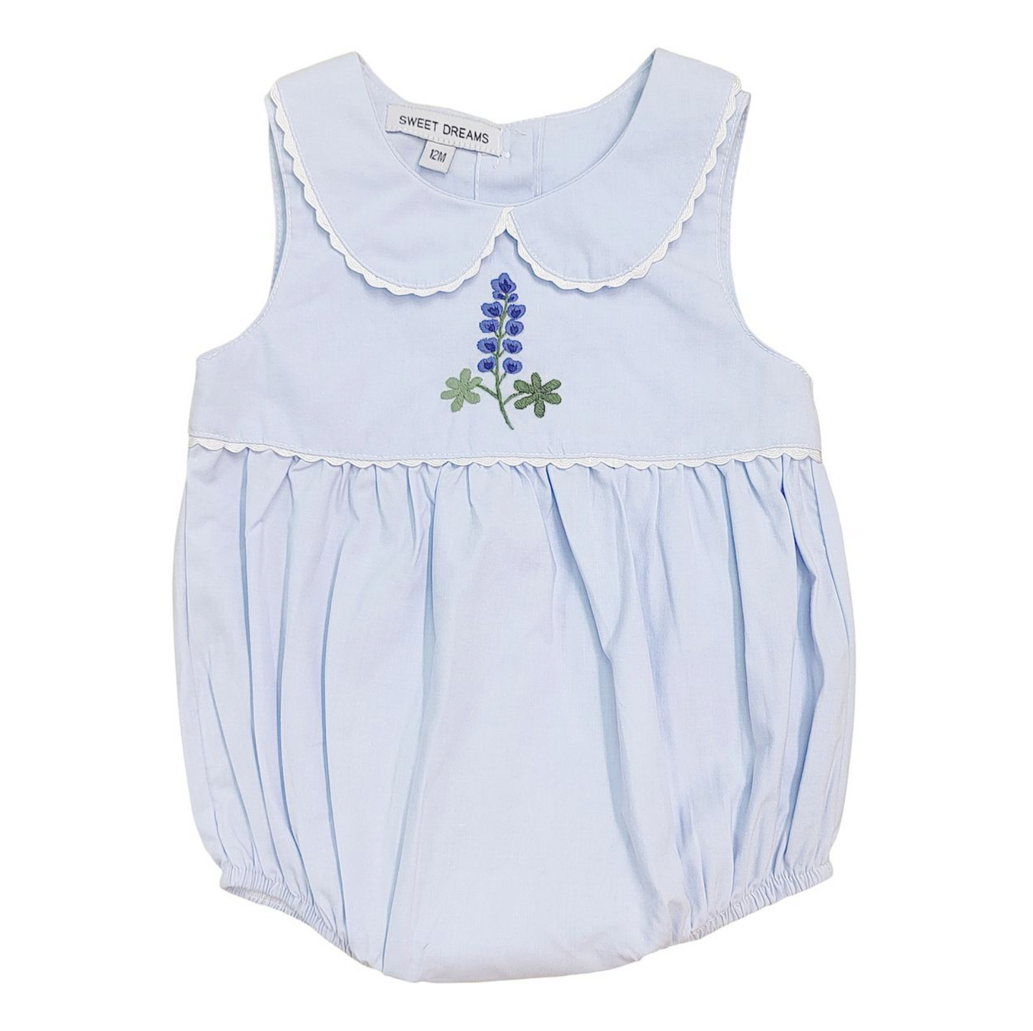 Embroidered Bluebonnet Baby Girl Bubble