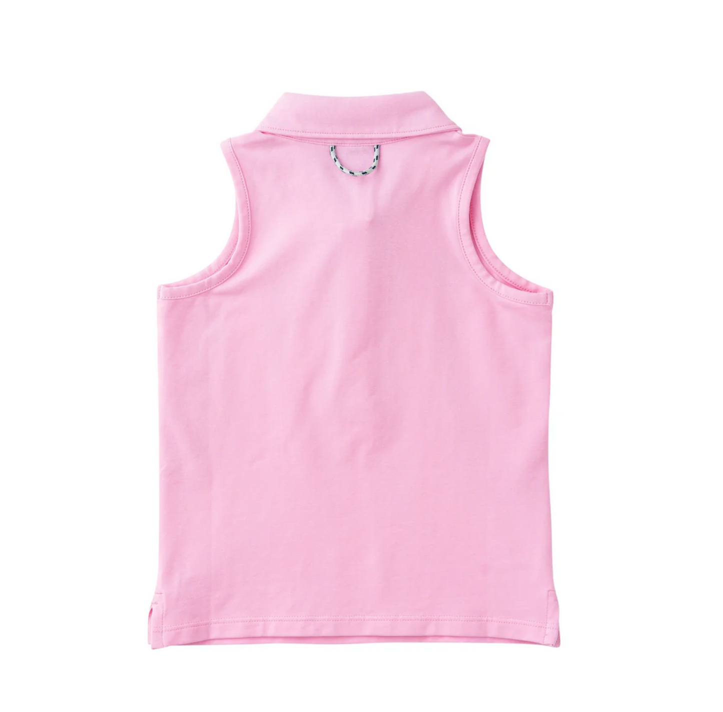 Girls Pink Sleeveless Solid Cotton Polo Shirt