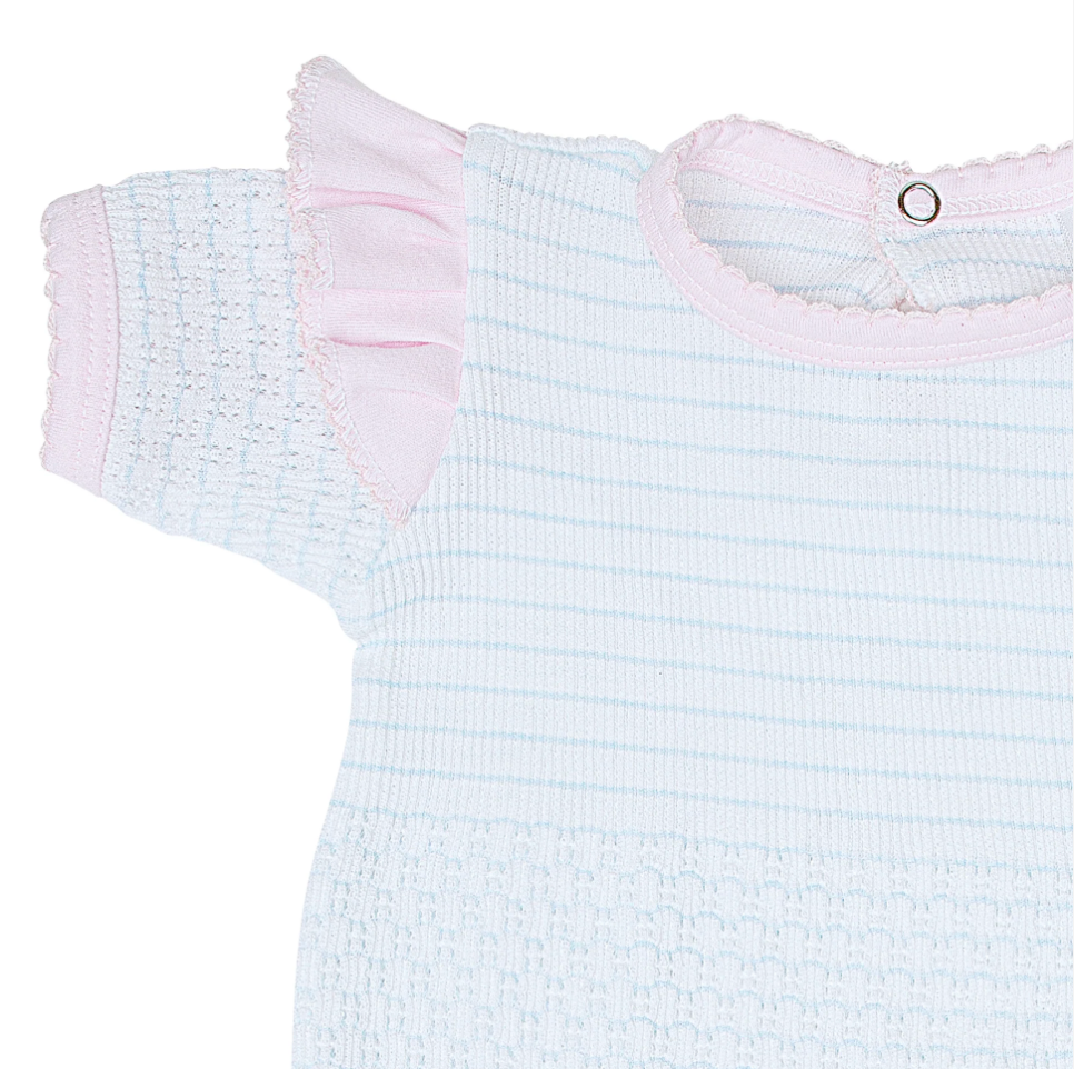 Paty Knit Short Sleeve Romper w/ Ruffle - Blue