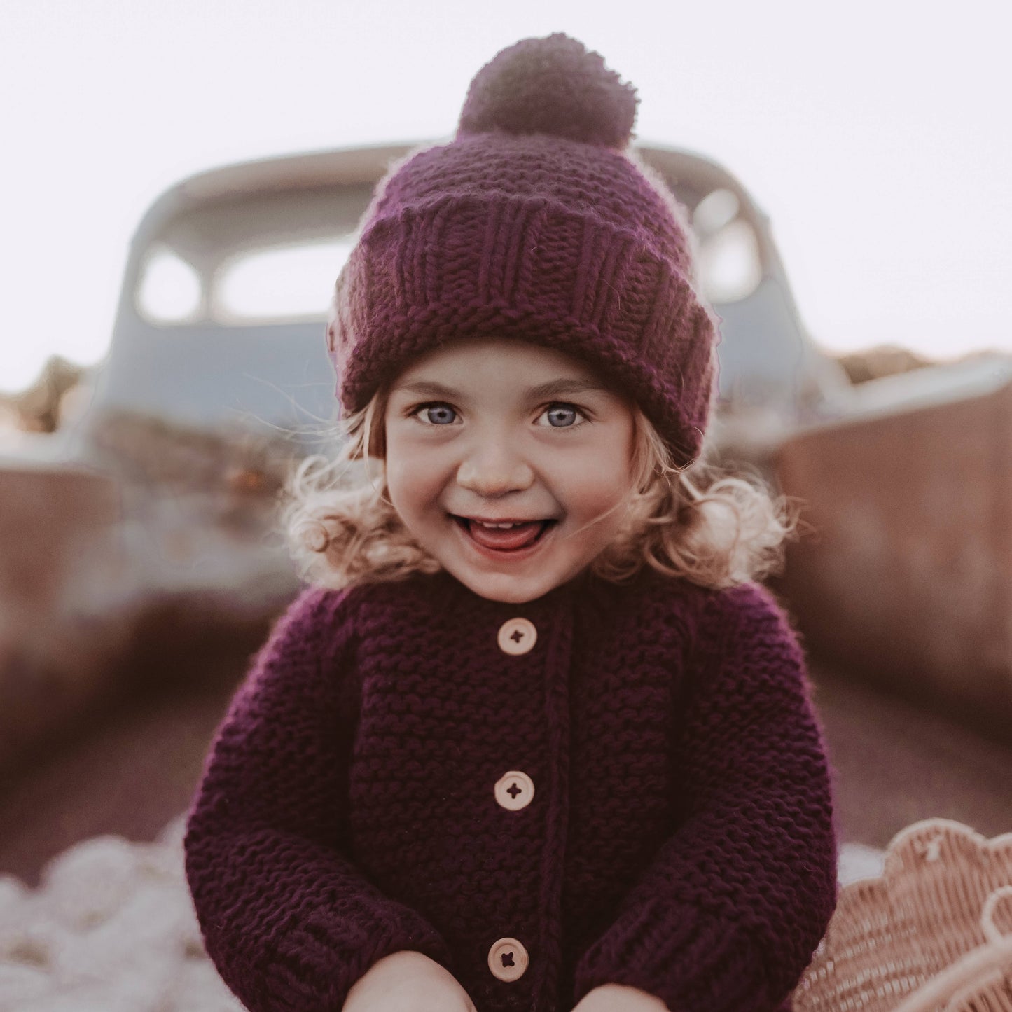 Plum Garter Stitch Beanie Hat